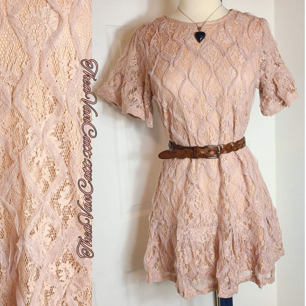 Light Mauve pink floral Lace Ruffles cottagecore Prairie vintage style Sundress!